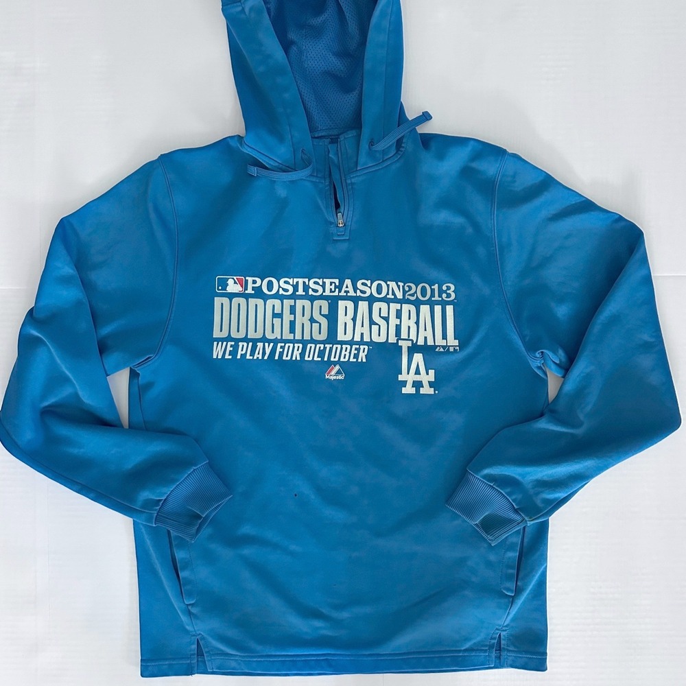 Majestic Los Angeles Dodgers 2013 Postseason Hoodie Mens Blue Quarter Zip XL